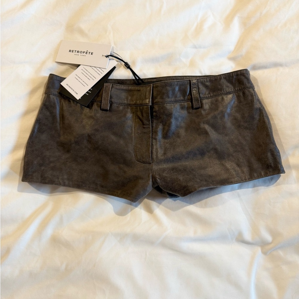 Retrofete Women's Brown Leather Micro Shorts